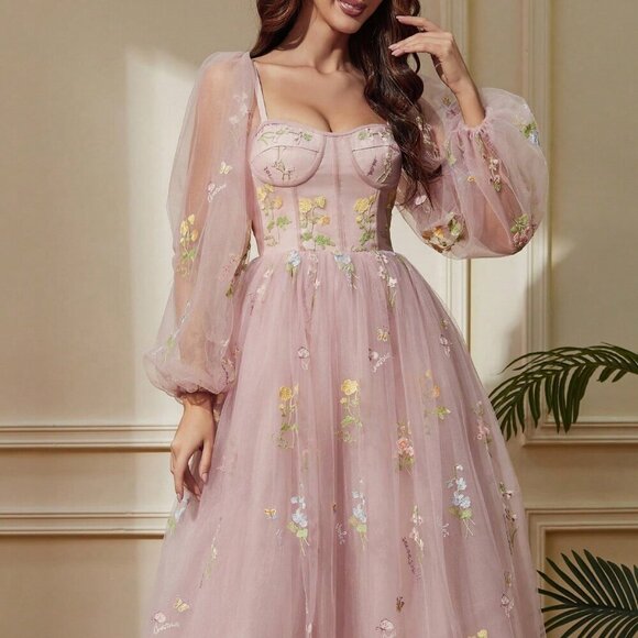 Coral Pink Elegant Women's Romantic Prom Dress - Picture 3 of 5